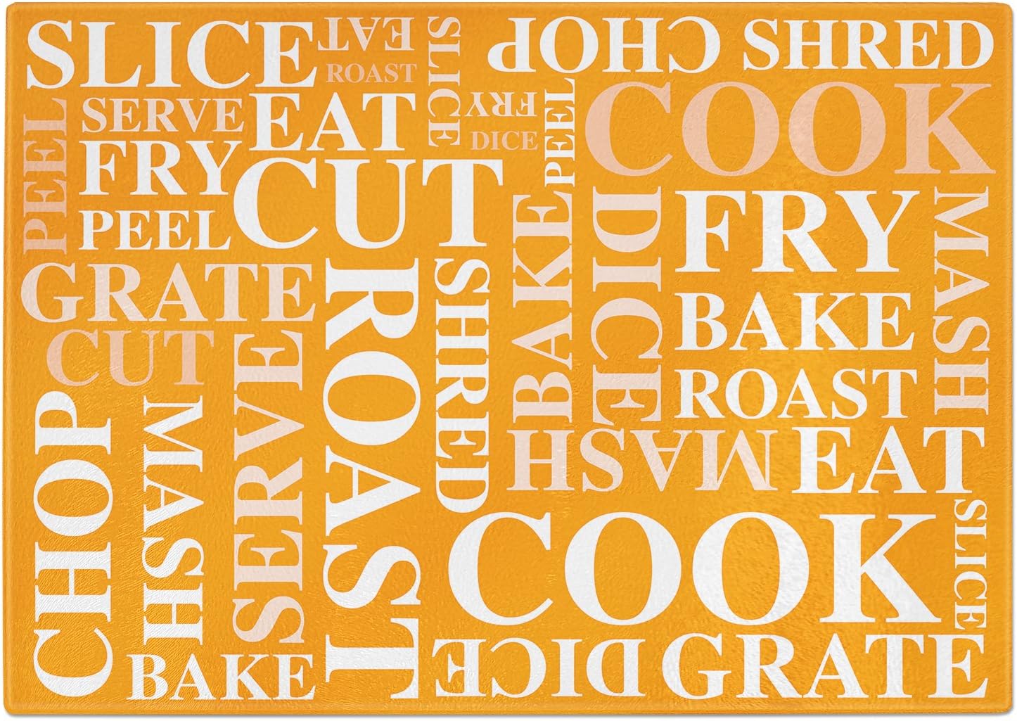 Slice Cook Cut Chop Wording Tempered Glass Chopping Board - Orange (Large)