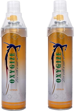 Oxygize Portable Citrus Flavour Oxygen Can 20liter Cylinder Respiratory Exerciser with Inbuilt mask Protect For Air Pollution, Quick Recovery, boosting immune system (500 Breaths Approx.) Pack-2