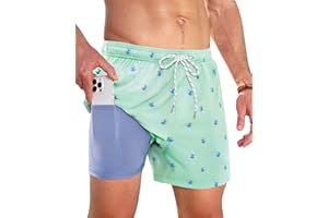 Gleeease Swim Trunks Mens 5 Inch Inseam Compression Liner Short Men Bathing Suit Lined Swimming Shorts Men's Swim Suits
