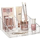 STORi Clear Plastic Vanity Makeup Organizer | Compact Rectangular 4-Compartment Holder for Brushes, Eyeshadow Palettes, & Bea