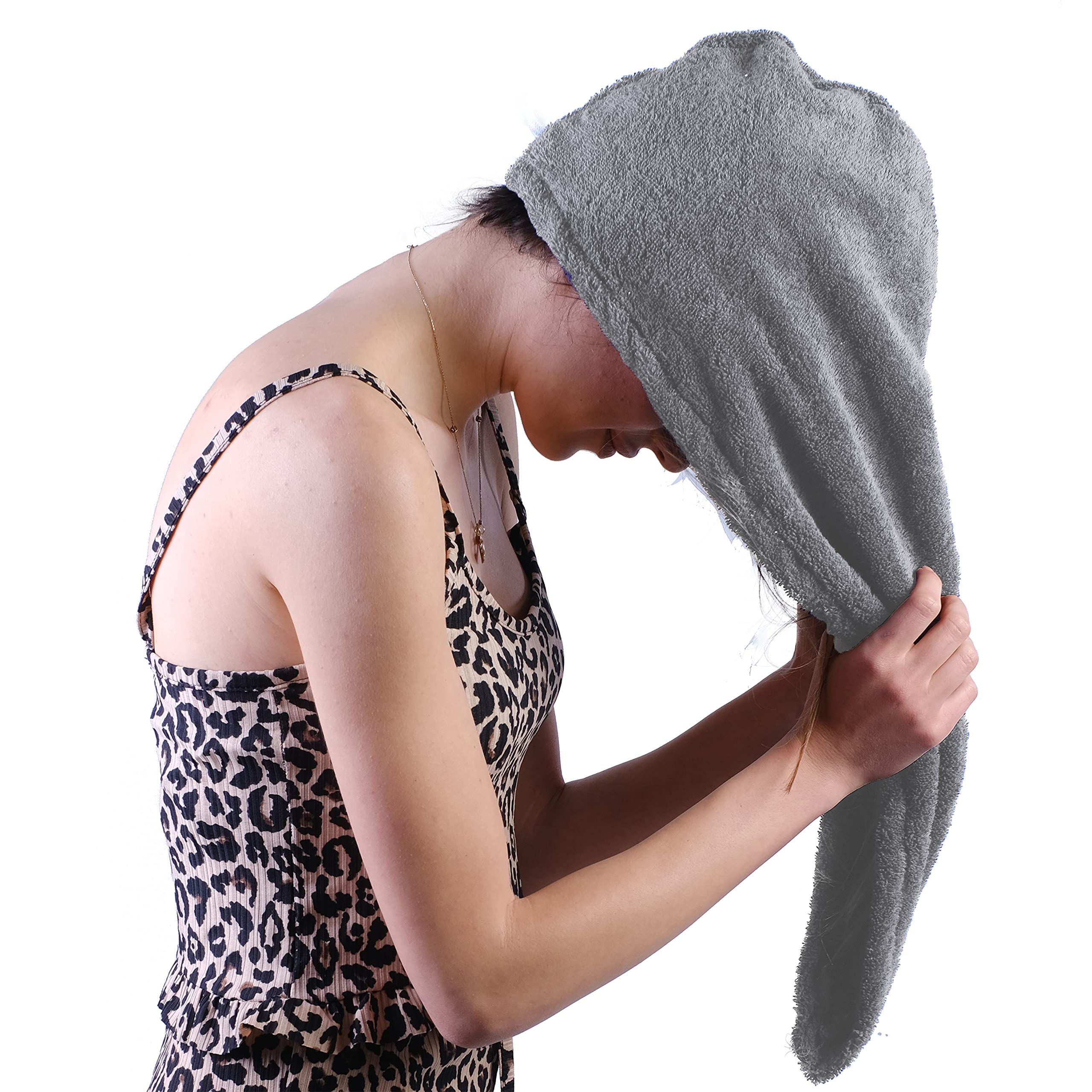 LLAMAXY Turkish Hair Towel - 100% Pure Organic Cotton Drying Wrap for Adult and Child - Quick Twist Rapid Dry Turban Cap - 1 Pack Grey