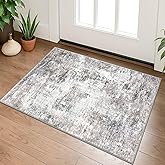 Lansny Small Abstract Area Rug 2x3 Entryway Rug Washable Door Mat Indoor Entrance, Washable Throw Rugs Non-Slip, Soft Beige Grey Kitchen Rugs Thin Print Faux Wool Floor Carpet for Foyer Front Door