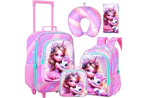 AGSDON 5 Piece Kids Luggage Set for Girls, Cute Rolling Wheels Suitcase for Toddler, Children Travel Carry on Suitcase - unicorn
