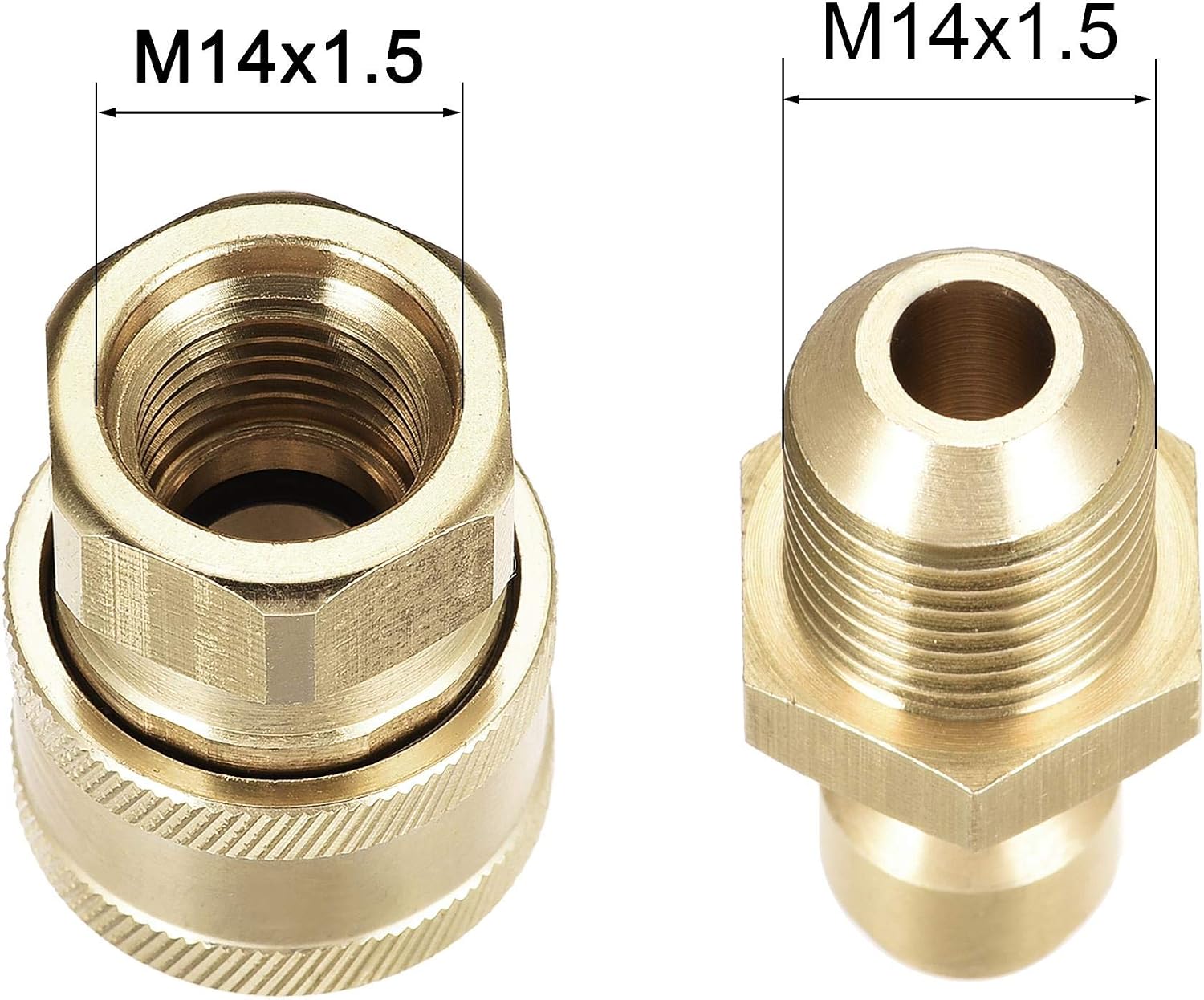 sourcing map Garden Hose Brass Quick Connect Set Fittings M14x1.5 Male & Female Thread Water Hose Connectors Pressure Washer Adapter Connectors - Image 4