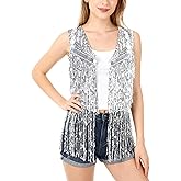 PARTTELY Women Fringe Vest 70s Hippie Costume Faux Suede Rivets Tassel Sleeveless Cowgirl Western Costume Jacket Outerwear