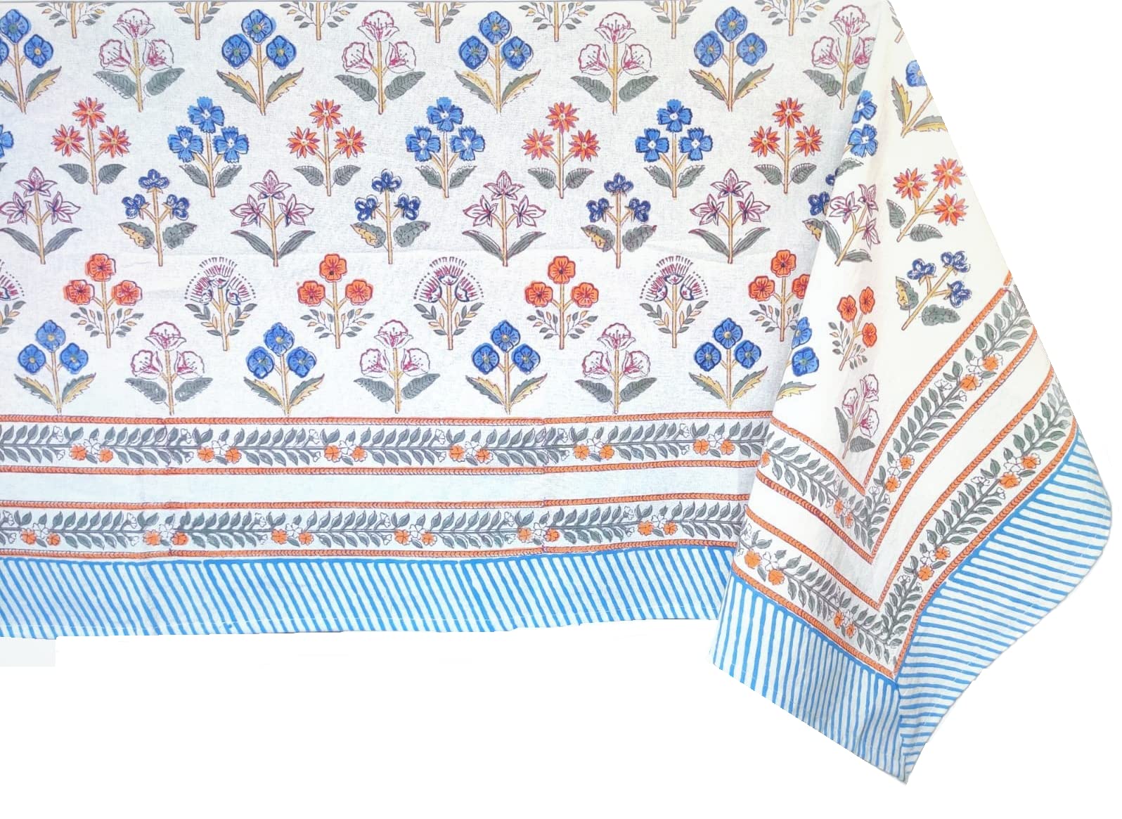 ATOSII Flora Bloom 100% Cotton Rectangle Boho Fall Tablecloth, Handblock Floral Table Cloth Linen for Kitchen Dining I Parties Wedding Outdoors Christmas Thanksgiving I 72 X 120 Inches I 10 Seater Image