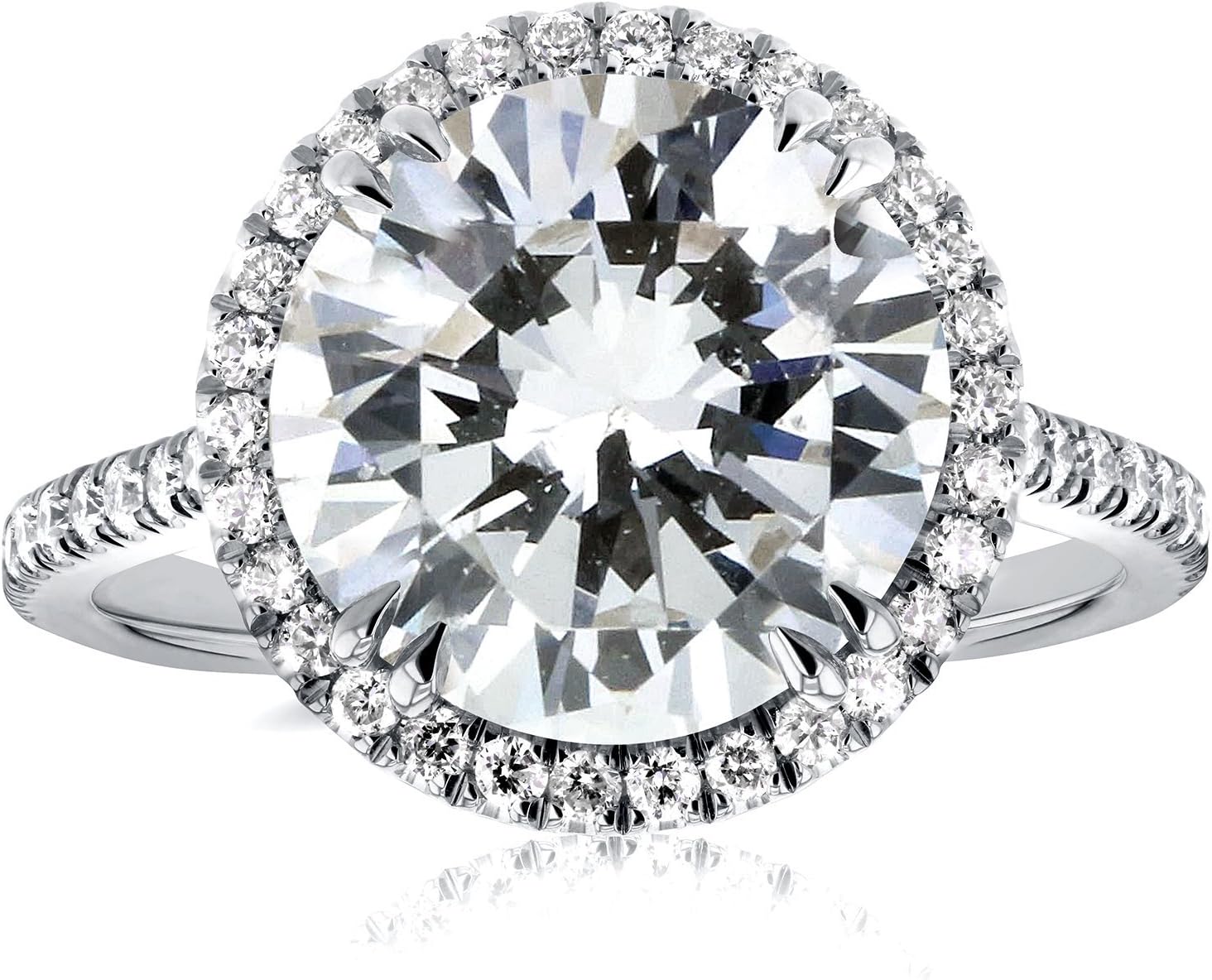 Moissanite and Diamond Halo Engagement Ring 5 1/5 CTW in 14k White Gold