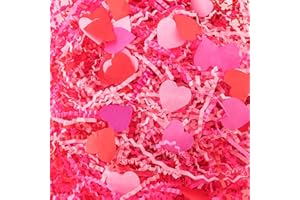 CIPOWM 16oz Valentine's Day Crinkle Cut Paper Shred, 3 Colors Red Pink Raffia Paper Shred Filler with Heart Confetti Shredded Paper Grass for Gift Wrapping Craft DIY Gift Bag Box Filling Party Supply
