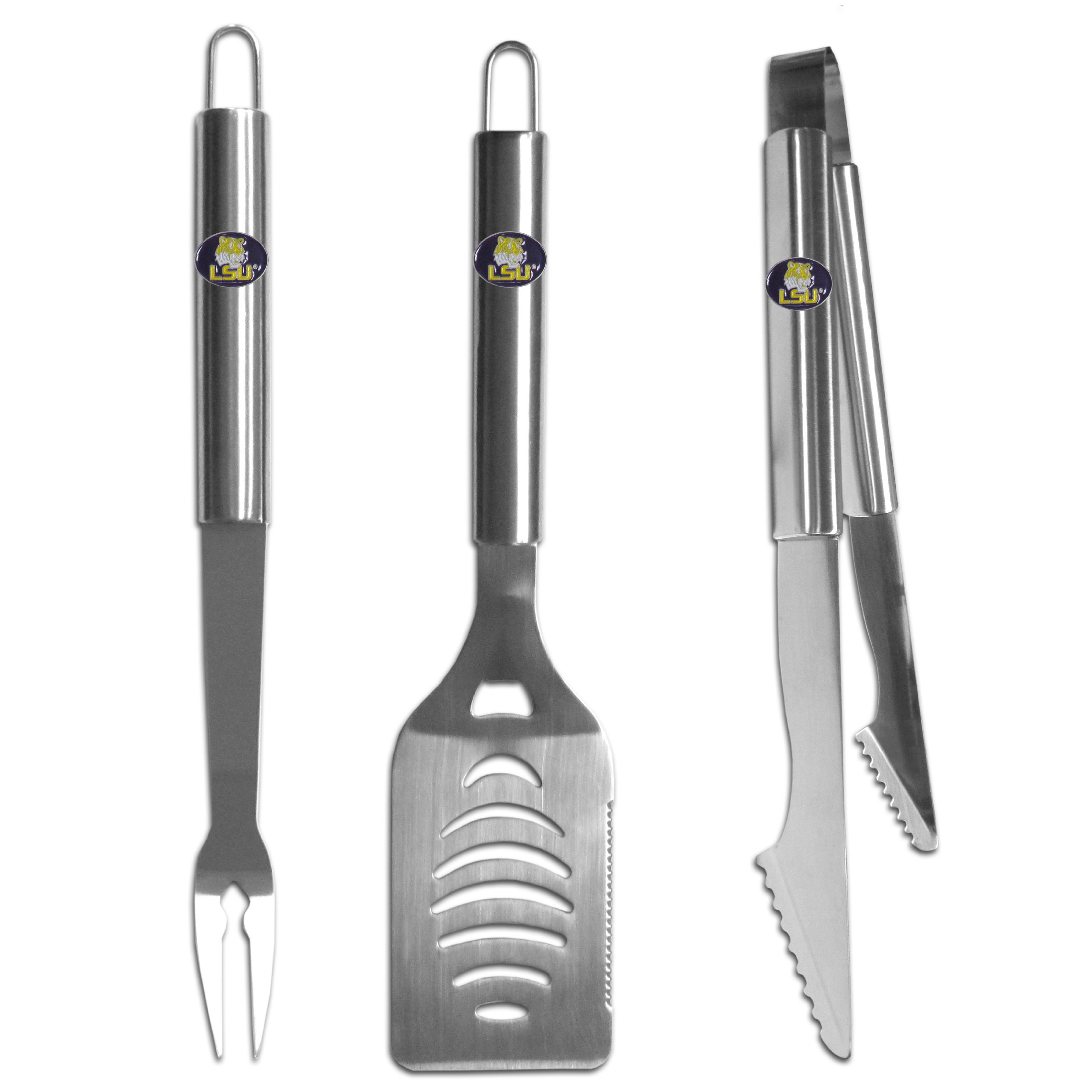 Siskiyou Sports NCAA Fan Shop LSU Tigers Stainless Steel BBQ Set 3 piece Brushed Metal