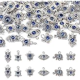 Spritewelry 60pcs Tibetan Style Pendant with Evil Eye Antique Silver Flower Eye Sea Turtle Owl Butterfly Charms
