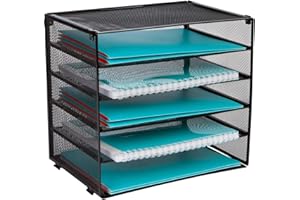DASHER PRODUCTS Desk Organizer Tray - Letter Tray in Black Metal Mesh for Organizing Files, Papers, Bills, Folders, Letters, Binders, and More. Desktop Paper Tray Rack for Home, Office, or School (5 Tier)