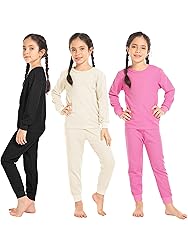 Resinta 3 Sets Girls Waffle Thermal Underwear Set