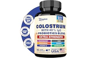 ZOYAVA Bovine Colostrum Supplement Capsules, Grass Fed Cow Colostrum with 40% IgG, Probiotics, Elderberry, L-Glutamine, Astragalus, Vitamin C, Ginger, Zinc (60 Capsules)