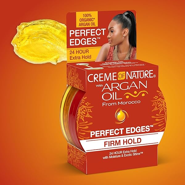 CREME OF NATURE PERFECT EDGES™ FIRM HOLD EDGE CONTROL GEL, 24-HOUR HOLD, NON-FLAKING, FRIZZ CONTROL, SLEEK HAIR GEL, ARGAN OIL EDGE STYLER, 2.25 OZ