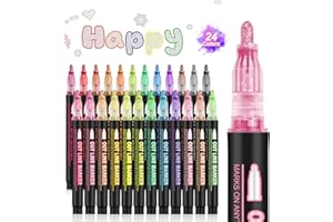 ATDOALL Double Line Outline Markers, 24 Colors Self-Outline Metallic Markers Super Squiggles Shimmer Outline Marker Set for Drawing, Birthday Greeting Card, Doodling, Journal, DIY Art Crafts