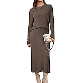 Arach&Cloz Women's Wool Blend Sweater 2 Piece Sets Business Lounge Long Sleeve Top Midi Dress Outfits