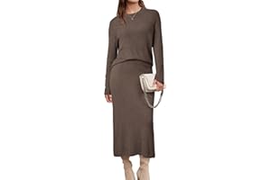 Arach&Cloz Women's Wool Blend Sweater 2 Piece Sets Winter Business Long Sleeve Top Midi Skirts Outfits 2025