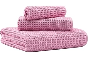 MICROFI New Microfiber Waffle Bath Towels, 3 Pieces, Oversized, Soft, Absorbent, Fast Drying, Lint Free, Includes Bath, Face and Hand Towels