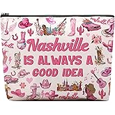 CEASQVAA Nashville Travel Gifts Makeup Bag, Nashville Lover Accessories Souvenirs, Country Music Gifts for Traveller Women Friends, Birthday Bachelorette Party Favors Women Trip Cosmetic Bag Pouch