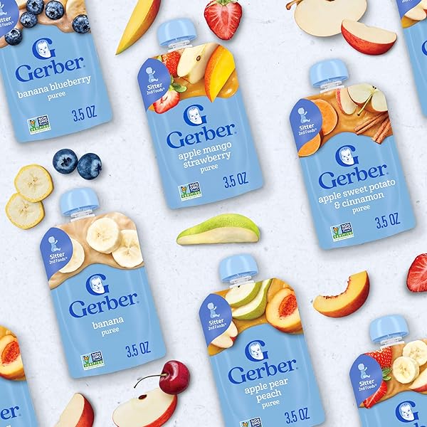 GERBER STAGE 2 BABY FOOD, FRUIT AND VEGGIE FAVORITES PUREE POUCHES VARIETY PACK, NO ADDED SWEETENER, BABY FOOD POUCHES, 9-PACK