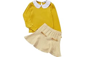 LIONJIE Girl's Skirt Sets 2 Piece Outfit Spring Summer Clothes Peter Pan Collar Tops Ruffle Mini Skirts with Bow 3-12Y