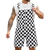 Odefou Checkered Bib Overalls for Men Jumpsuit Shorts Work Coveralls