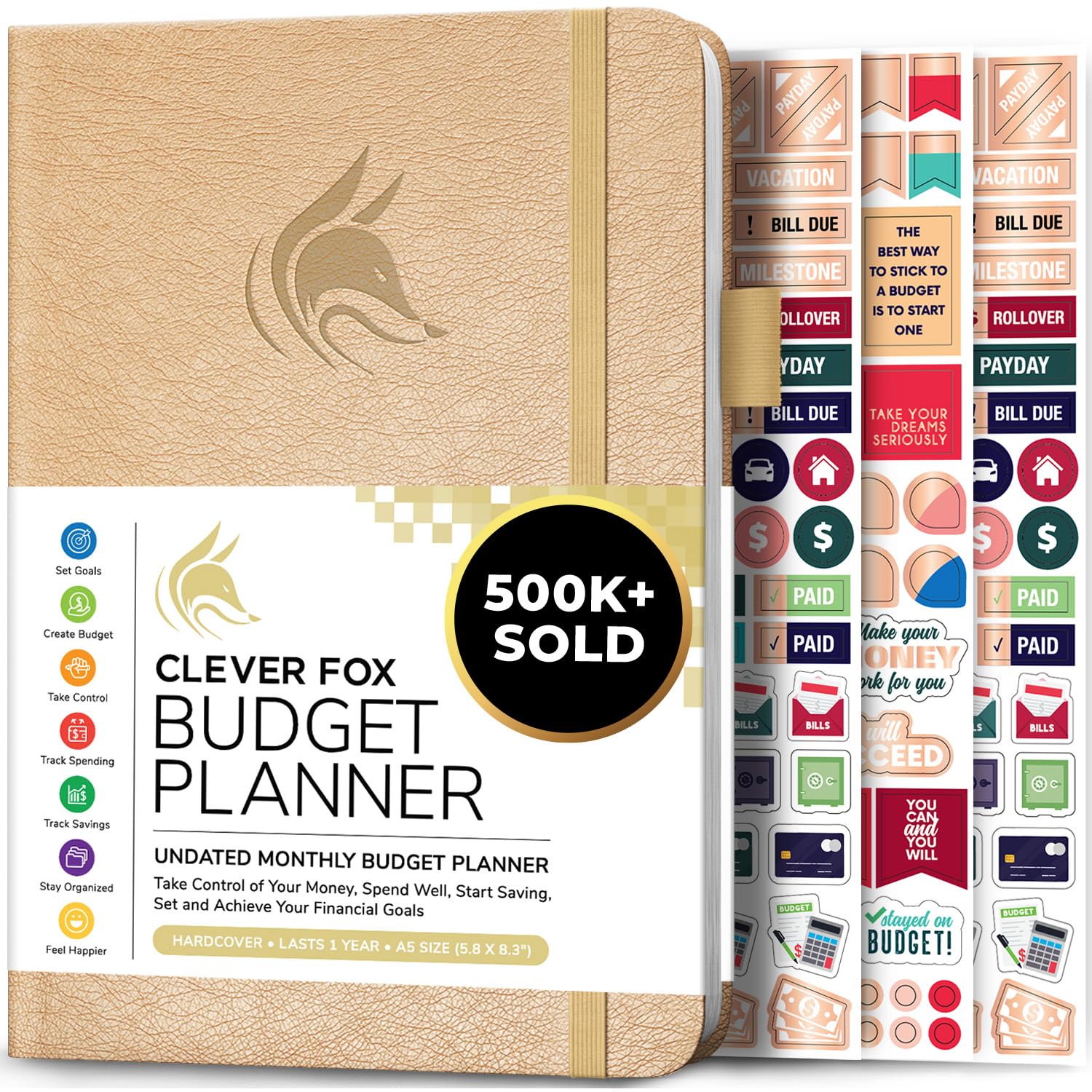 Clever Fox Budget Planner - Expense Tracker Notebook. Monthly Budgeting Organizer, Finance Logbook & Accounts Book, Bill Tracker, A5 (Gold)
