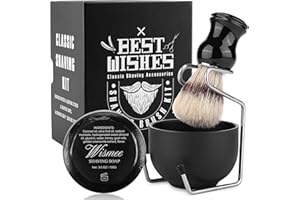 Wismee Men's Shaving Brush Set Boar Bristle Hair Shaving Brush, Stainless Steel Shaving Bowl & Stand, 3.5Oz Shaving Soap Wet Shaving Cleaning Tool Birthday Father Day Gifts for Him Men