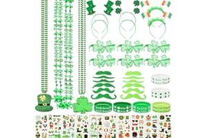 JULBEAR St. Patrick's Day Accessories, 150Pcs St Patricks Day Party Favors Set Green Necklaces Shamrock Glasses Tattoos Sticker Mustache Headbands Silicone Wristbands for Irish Decorations Supplies