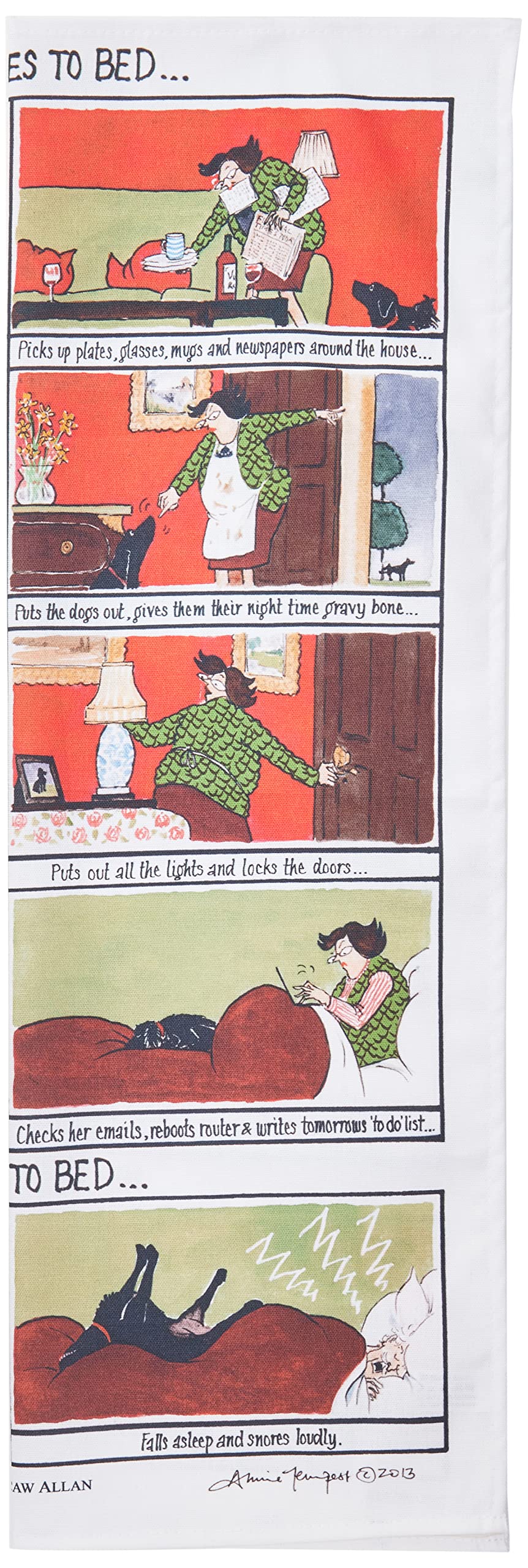 Samuel Lamont She Goes to Bed, He Goes to Bed Cotton Tea Towel