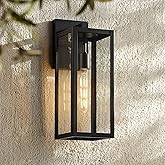 John Timberland Titan Modern Industrial Outdoor Wall Light Fixture Mystic Black Metal 17" Clear Glass Damp Rated for Exterior