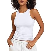PrettyGuide Women's Cotton Racerback Tank Tops High Neck Fitted Basic Tee Summer Casual Y2K Trendy Cute Sleeveless Top