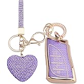 Vicoca for Lexus key fob cover with Diamond Heart Keychain, Car Accessories TPU for 2018-2024 UX200 LS500 LS500H LC500 LC500h ES300h ES350 Smart Key, Gold Purple