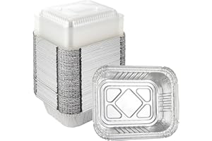Waytiffer 5.5" x 4.5"(100Pack) Disposable Takeout Pans with Clear Lids | 1lb Capacity Aluminum Foil Food Drip Containers/Meal Prep Freezer Drip Pans BBQ Potluck Holidays