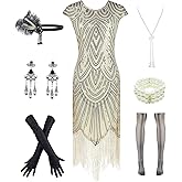 Letter Love Womens Vintage Lace Fringed Gatsby 1920s Cocktail Dress with 20s Accessories Set