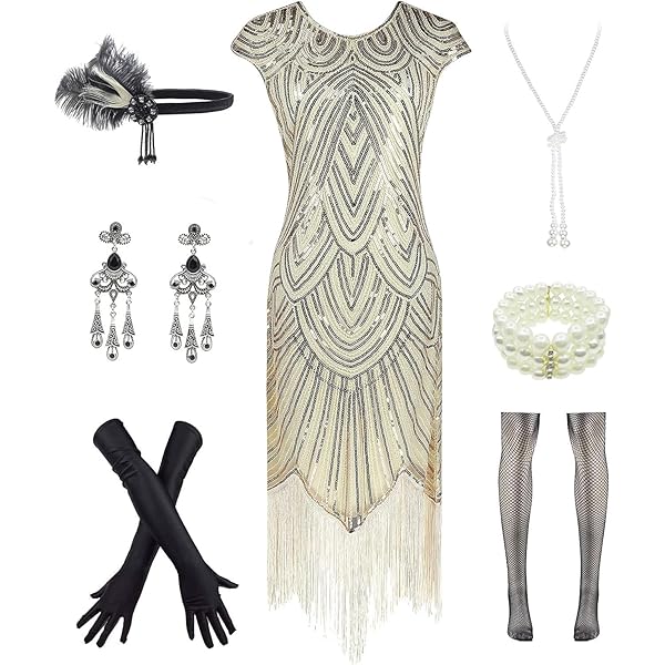 Amazon.com: FAIRY COUPLE 1920s Sequined Embellished Tassels Hem Flapper  Dress D20S002(M,Green Black) : Clothing, Shoes & Jewelry