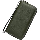 Bveyzi Women RFID Blocking Wallet Leather Zip Around Phone Clutch Large Capacity Ladies Travel Purse Wristlet | RFID Blocking, Zip Around, Large Capacity