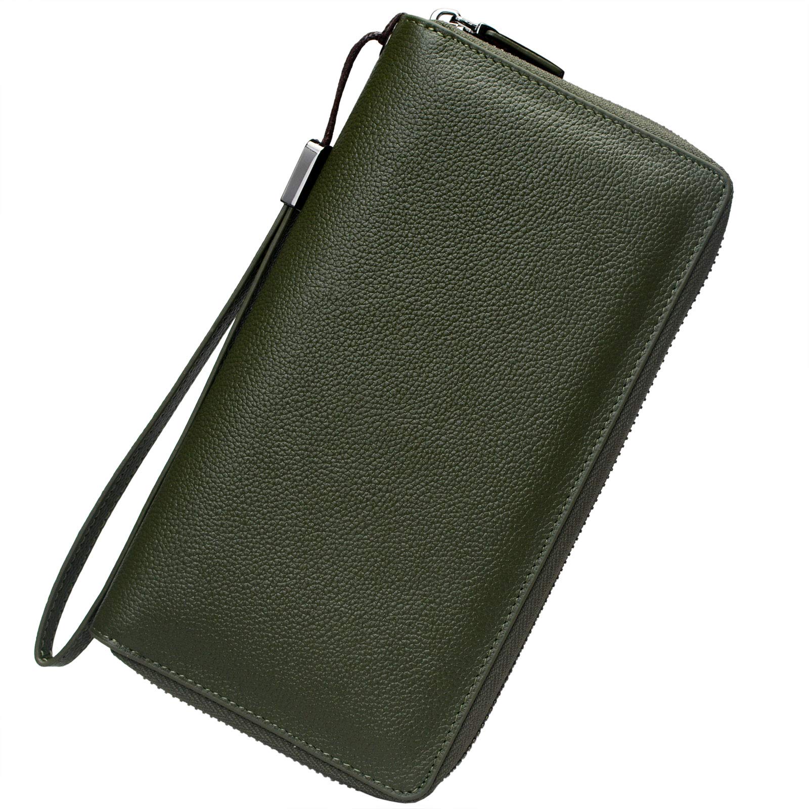 Rfid Blocking Purses for Women Real Leather Zip Around Large Travel Mobile Phone Ladies Long Money Purses Wallet, 18 Card Slots (Olive Green)