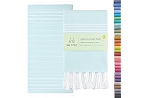 WETCAT Turkish Beach Towel Oversized (38"x71") 100% Turkish Cotton, Made in Turkey - Sand Free, Extra Large, Ultra Soft, Quick Drying, Compact & Lightweight for Travel - Aqua