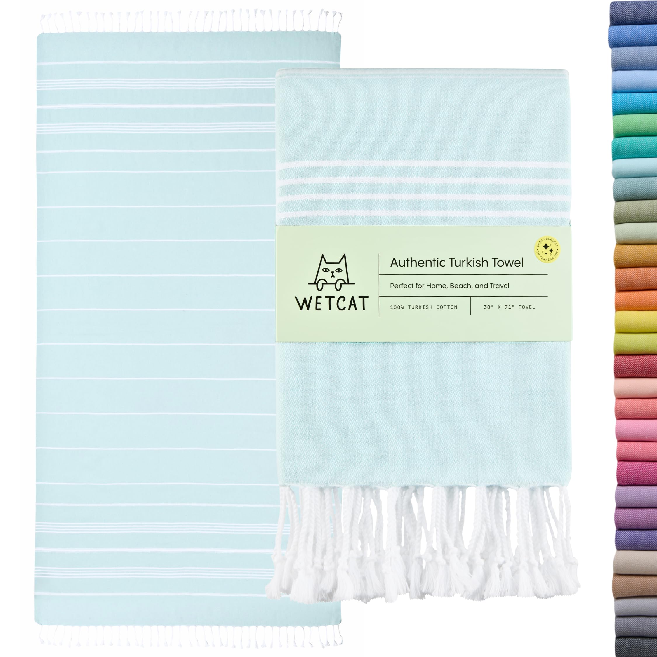 WETCAT Turkish Beach Towel 38x71 100% Cotton Sand Free Quick Dry Towel Extra Large Light Travel Towel for Adults Beach Gifts Beach Accessories - Aqua