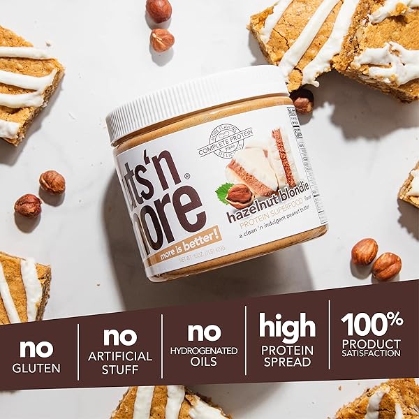 NUTS ‘N MORE HAZELNUT BLONDIE SPREAD – HIGH PROTEIN, LOW CARB, LOW SUGAR, GLUTEN FREE, NON-GMO, ALL-NATURAL KETO NUT BUTTER SNACK (15OZ JAR)