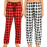 ENJOYNIGHT 2 Pack Womens Flannel Pajama Pants Lounge Plaid Sleep Bottoms with Drawstring