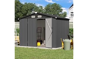 Verano Garden 8’x6’ Outdoor Storage Shed, Galvanized Metal Steel Shed,Double Door W/Lock, Garden Storage for Backyard, Patio, Lawn (96.65"x63.39"x77.17)
