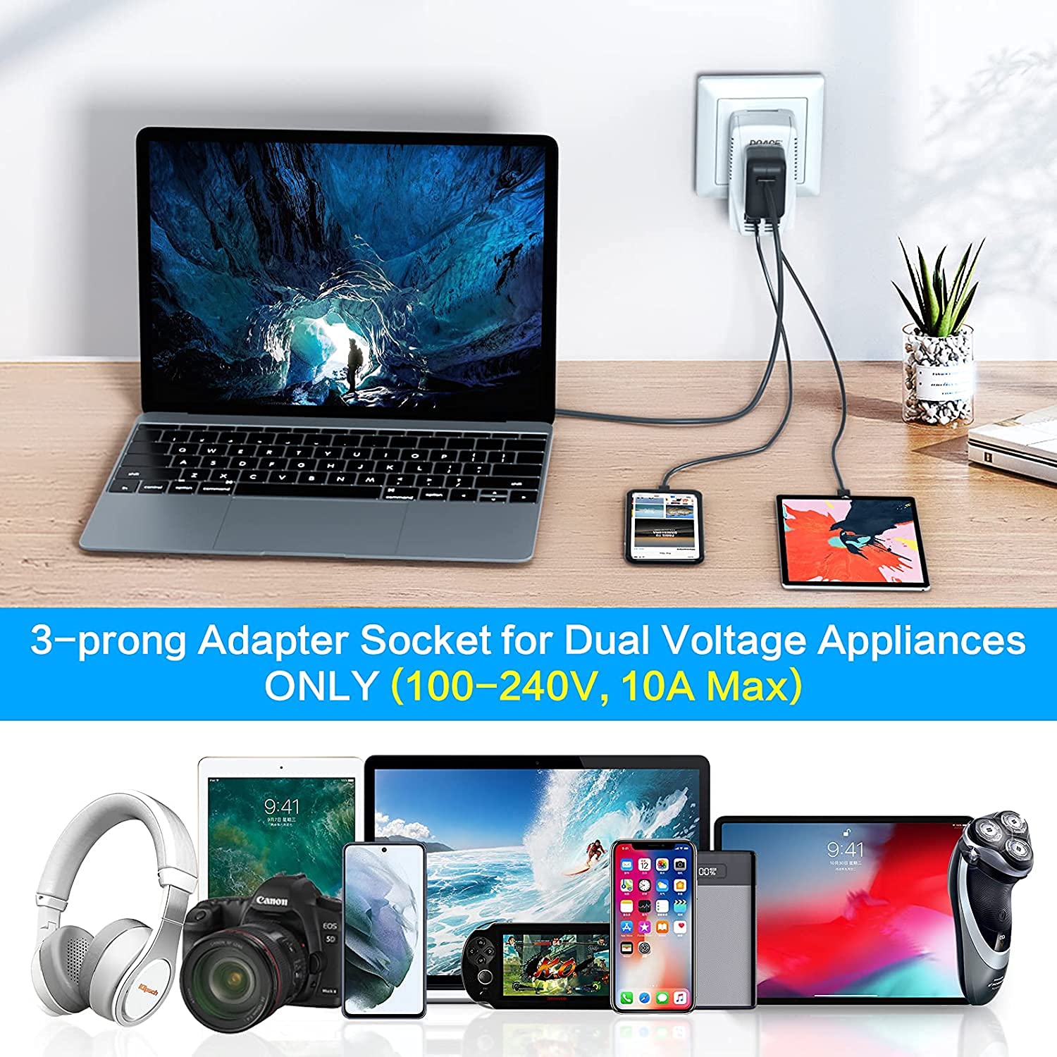 Upgraded 2000W 220V to 110V Converter for European Travel, Voltage Converter US to Europe for Hair Dryer Straightener Curling Iron, 2300W Adapter with EU/UK/AU/US Plugs for Laptop Camera Cell Phone