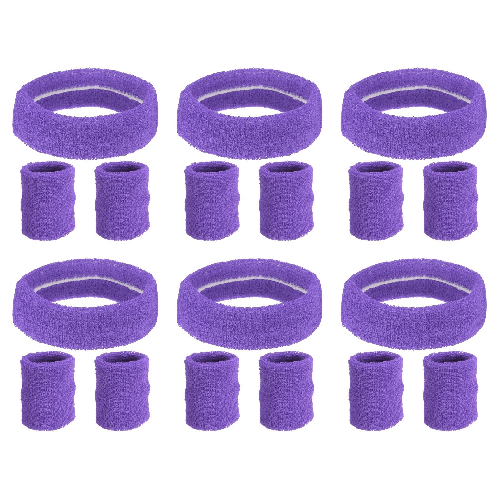 PATIKIL Sweatbands Headband Wristband, 6 Set/18Pcs Sweatband Terry Cloth for Sports Basketball Tennis Athletic Gym Working Out, Purple