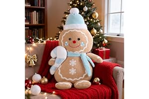 Lanpn Christmas Gingerbread Boy Pillow, Christmas Decoration Winter Throw Pillows Soft Fleece Sherpa Cute 3D Shaped Ginger Bread Man Throw Cushion for Sofa Bedroom Xmas Decor (19x31 inch)