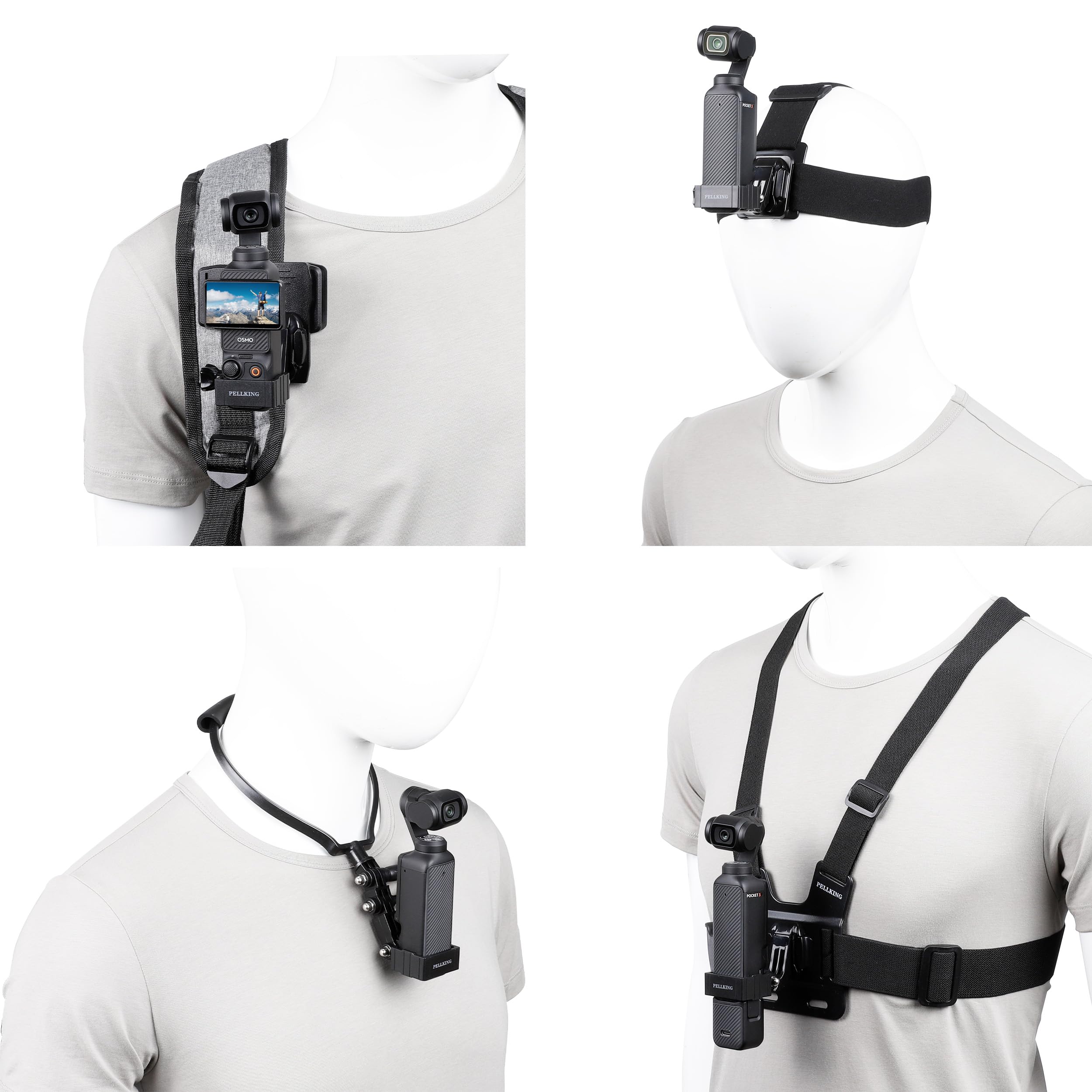 Photo 1 of PellKing 4in1 DJI Osmo Pocket 3 Accessories Kit,Chest Mount Harness,Neck Holder,Head Strap,Backpack Strap Mount for DJI Osmo Pocket 3 Camera,with Expansion Adapter