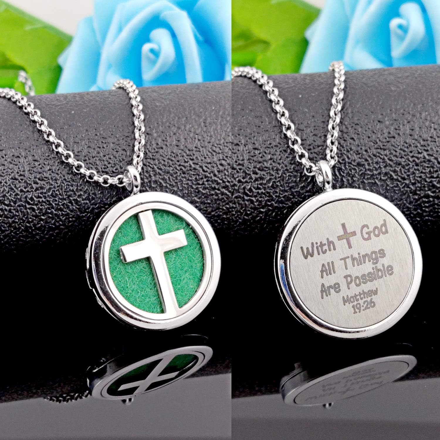 YOUFENG Essential Oil Diffuser Necklace Pendant Aromatherapy Locket 49 Pads Women Jewellery Gift (Cross Diffuser Necklace) - Image 3