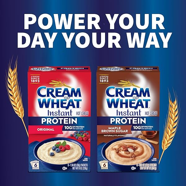 CREAM OF WHEAT INSTANT HIGH PROTEIN HOT CEREAL, MAPLE BROWN SUGAR, 1.6 OUNCE, 6 PACKETS