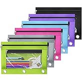 DoDoMagxanadu Binder Pencil Pouches, Pencil Pouch for 3 Ring Binder, Double Pocket Clear Window Pencil Case for Binder, Zippered Pencil Pouches with Rivet Enforced 3 Ring, 6 Pack